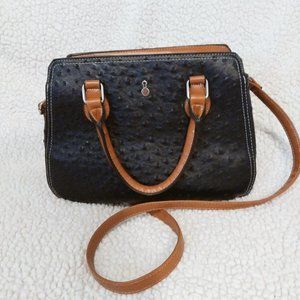 London Fog Black Ostrich Skin Handbag/Crossbody Purse